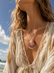 Muschel-Kette · Amethyst & Peridot mit  Süßwasser-Tropfenperlen